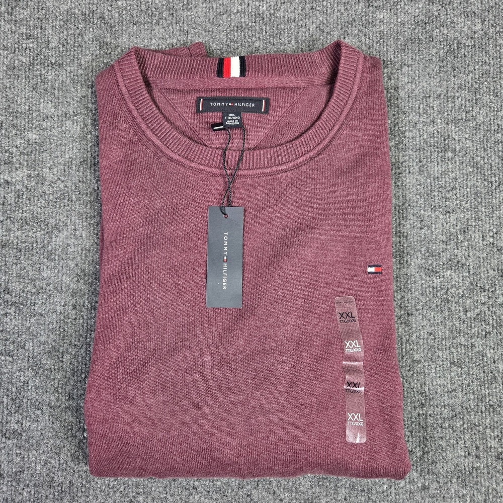 Tommy Hilfiger Sweater Mens XXL Pullover Burgundy Cotton Logo 78J8320-604 NEW